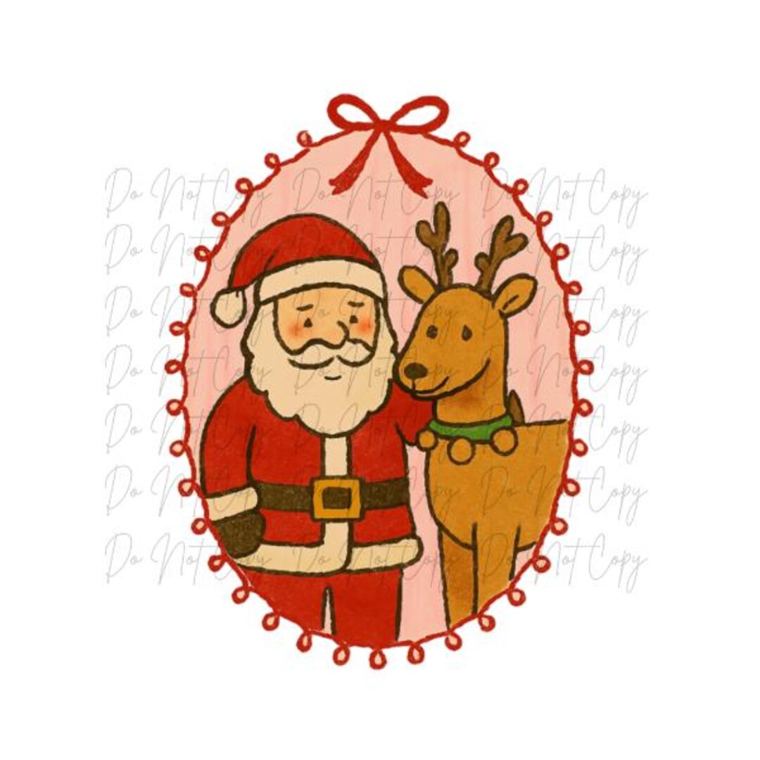 Christmas, Preppy Coquette Picture Frame, Santa and Rudolf DTF Transfer ...