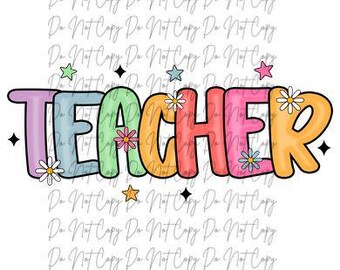 Fall, Back to School, Bright Rainbow Font, Occupation, Teacher DTF Transfer, Iron on, Ready to Press (Fall, Teacher)