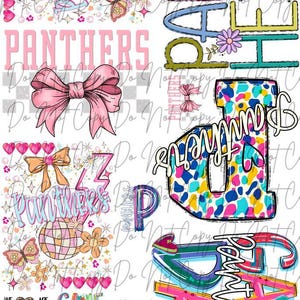 Lámina DTF prefabricada de 22 x 80 cm de la mascota Panthers, transferencia de mascota deportiva, DTF, planchable, lista para prensar