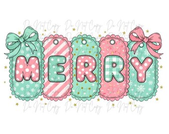 Christmas, Scalloped Edge Preppy, Merry DTF Transfer, Iron on, Ready to Press (Christmas, Winter, Tradition)