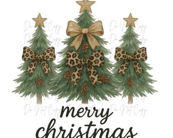 Christmas Trees Leopard Bows DTF Transfer, Ready to Press