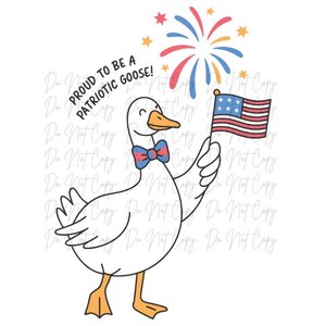 Americana Goose, Proud to be a Patriotic Goose, Goose Transfer, DTF, Iron on, Ready to Press, Summer DTF, (Red White and Blue, 4th of July)