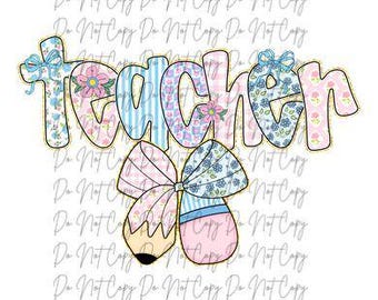 Fall, Back to School, Occupation, Floral Pencil Coquette, Teacher DTF Transfer, Iron on, Ready to Press (Fall, Teacher)