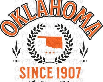 Varsity States, Oklahoma, The Sooner State DTF, Oklahoma Transfer, Ready to Press, Iron on Transfer, States