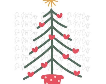 Christmas, Hand Drawn Christmas Tree DTF Transfer, Iron on, Ready to Press (Christmas, Winter, Tradition)