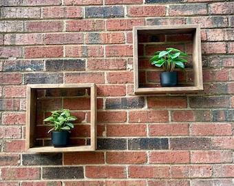 Estantes de madera para pared, estantes flotantes rústicos para plantas y decoración del hogar, estilo loft, estante cuadrado moderno con marco de pared.