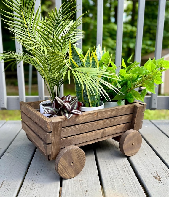 Farmhouse Wooden Wagon Planter Box, Custom Porch Decor, Rustic