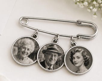 Personalized Wedding Photo Charm Pin, Custom Memorial Bridal Bouquet, Groom Memorial Pin, Wedding Memorial Gifts, Bridal Shower Photo Charm