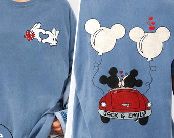 Personalized Disney Mickey & Minnie Couple Shirt, Custom Disney Couple Romantic T-Shirt, Honeymoon Trip Matching Tee, Anniversary Gift