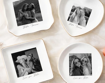 Plato de cerámica personalizado para anillos de mejores amigas, soporte personalizado para joyas con foto de tu mejor amiga, regalos para hermanas del alma, regalos de cumpleaños para tu mejor amiga.