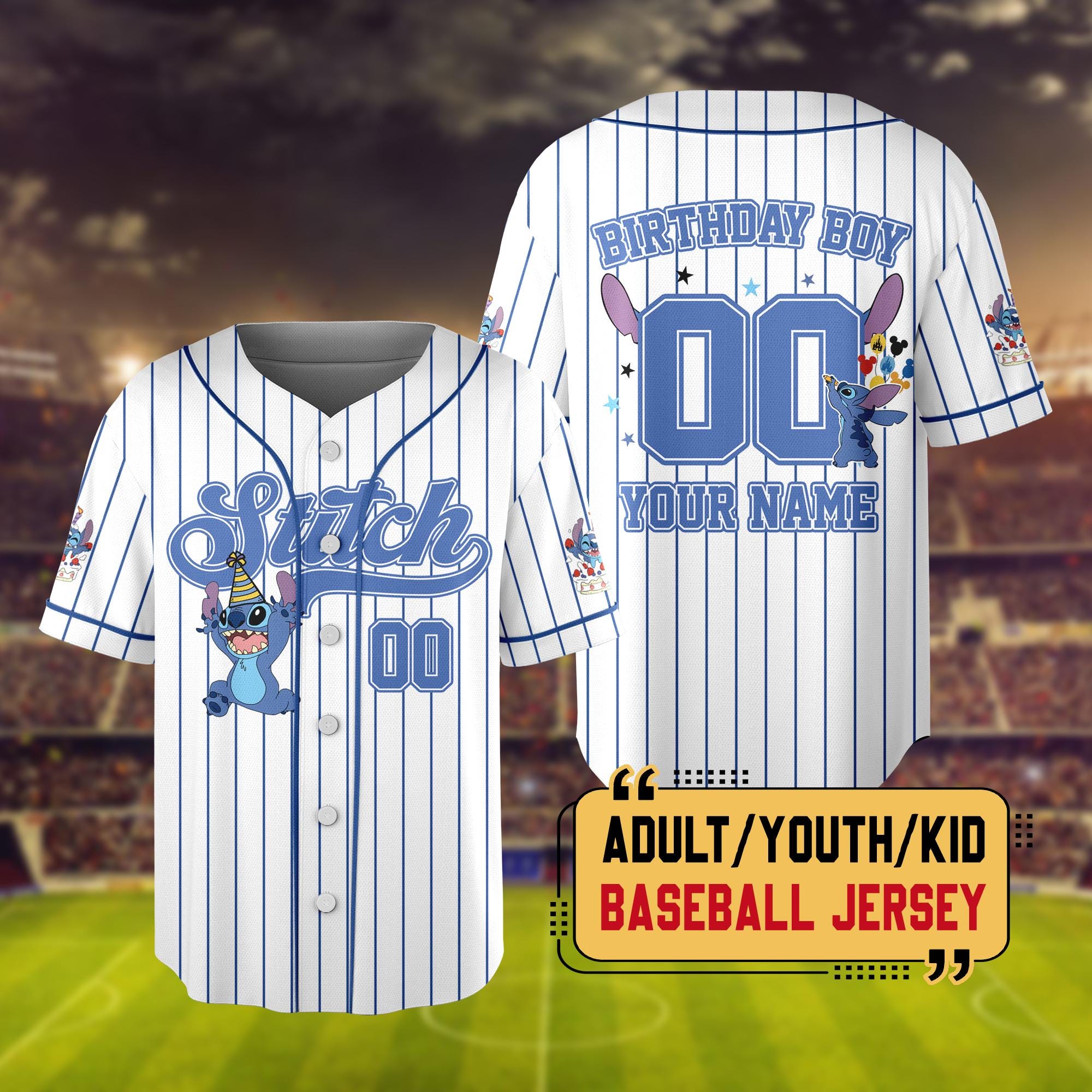 Discover Personalized Stitch Birthday Baseball Jersey, Custom Disney Birthday Boy Jersey