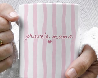 Personalized Name Striped First Mom Coffee Mug, Custom Name Cup Mothers Day Gift, New Mom Grandma Gifts, New Baby Gift for Mom Grandma