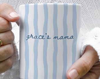 Personalized Name Striped First Mom Coffee Mug, Custom Name Cup Mothers Day Gift, New Mom Grandma Gifts, New Baby Gift for Mom Grandma