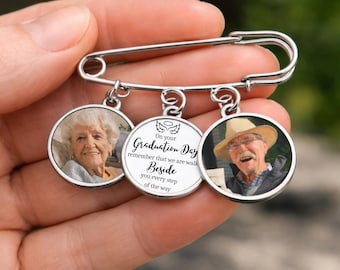 Personalized Graduation Lapel Pin With Photo Charms, Graduation Day Memorial Photo Pin,  Memorial Gift for New Graduate, Graduation Memorial