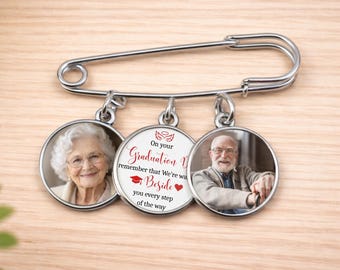Personalized Graduation Lapel Pin With Photo Charms, Graduation Day Memorial Photo Pin, Graduation Gown Pin, Memorial Gift for New Graduate