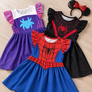 Halloween Spidey Ruffle Dress, Spidey and His Amazing Friends Superhero Dress, Superhero Costume Outfit, Halloween Party 2026 Girls' Trip