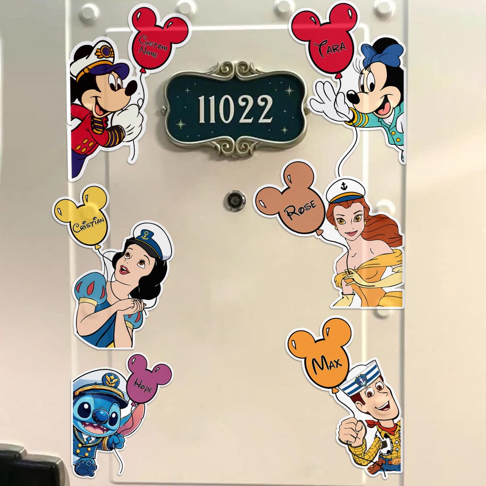 All Disney Characters Cruise Line Balloon Magnet, Mickey Minnie Princess Stitch Family Cruise Vacation Magnet, Disney Stateroom Door Decor