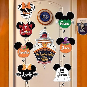 Personalized Disney Cruise Door Magnets, Custom Halloween On The High Seas, Mickey Minnie Halloween Magnet, Family Horror Stateroom Decor