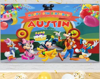 Toile de fond anniversaire clubhouse Disney Mickey, bannière d'anniversaire Mickey et ses amis, décoration de fête clubhouse souris, fête d'anniversaire Disney