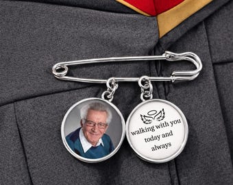 Personalized Graduation Lapel Pin With Photo Charms, Graduation Day Memorial Photo Pin, Graduation Gown Pin, Memorial Gift for New Graduate