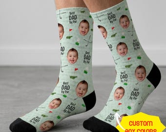 Calcetines de golf personalizados con foto de niños, el mejor regalo de golf para papá por par, calcetines personalizados para el Día del Padre para papá, abuelo, esposo, golfista, calcetines para papás de mascotas