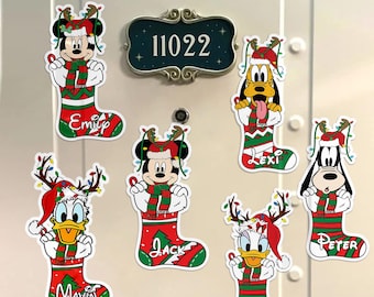 Personalized Disney Christmas Stocking Cruise Magnet, Custom Mickey & Friends Magnet, Toy Story Stitch Door Decor, Xmas Stocking Magnet
