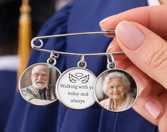 Personalized Graduation Lapel Pin With Photo Charms, Graduation Day Memorial Photo Pin,  Memorial Gift for New Graduate, Graduation Memorial