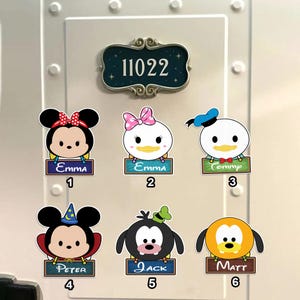 Personalized Mickey And Friends Disney Cruise Door Magnets, Custom Mickey Minnie Donald Daisy Pluto Goofy Name Tags, Disney Door Magnet