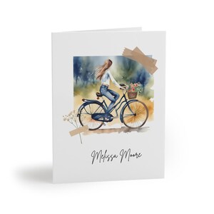 Cartes personnalisées, Cartes de voeux Profitez de la vie Aquarelle Fille à vélo, Merci ou pour toutes les occasions, Vierge à l'intérieur