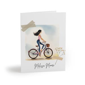 Cartes personnalisées, Cartes de voeux Profitez de la vie Aquarelle Fille à vélo, Merci ou pour toutes les occasions, Vierge à l'intérieur
