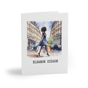 Cartes de correspondance pliées personnalisées, cartes de vœux Enjoy Life, sacs à provisions aquarelle pour fille, merci ou toutes les occasions, intérieur vierge, style vintage