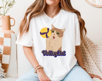 VolleyCat Funny Volleyball Tshirt; Volleyball and Cat Lover Gift Sports Shirt for Adult Youth