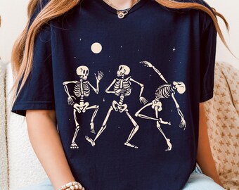 Dancing Skeletons Halloween T-Shirt, Spooky Retro Graphic Tee