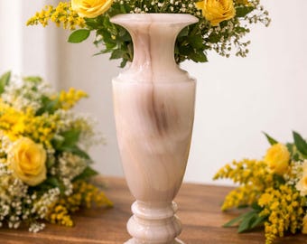 Vaso de ônix branco de 25 cm feito à mão em pedra natural, vaso decorativo para flores, presente de casamento.