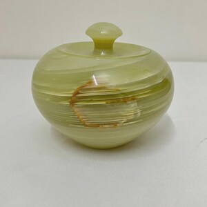 Handgesneden groene onyx pot met deksel – 6 inch stenen aandenkendoos, sieradenhouder