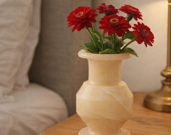Vaso de ônix cor de mel, 12,7 cm, esculpido à mão em pedra natural, peça de luxo para decoração de casa.