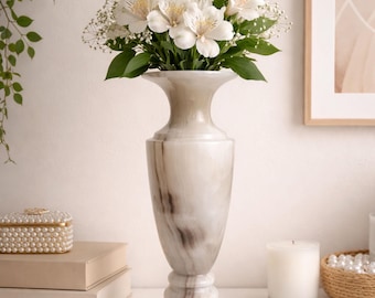 Vaso de ônix branco de 25 cm | Vaso de flores artesanal em pedra natural | Decoração moderna e elegante para casa