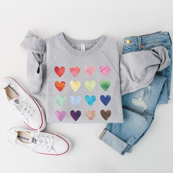 Watercolor Heart Sweatshirt, Heart Sweatshirt,  Valentine's Day Sweatshirt, Vintage Graphic Tee, Valentines Pullover, Love Sweater, Hearts,