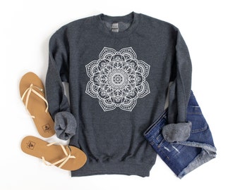 FOECBIR Flower of Life Mandala Sweatshirts Pullover Hoodie for Womens