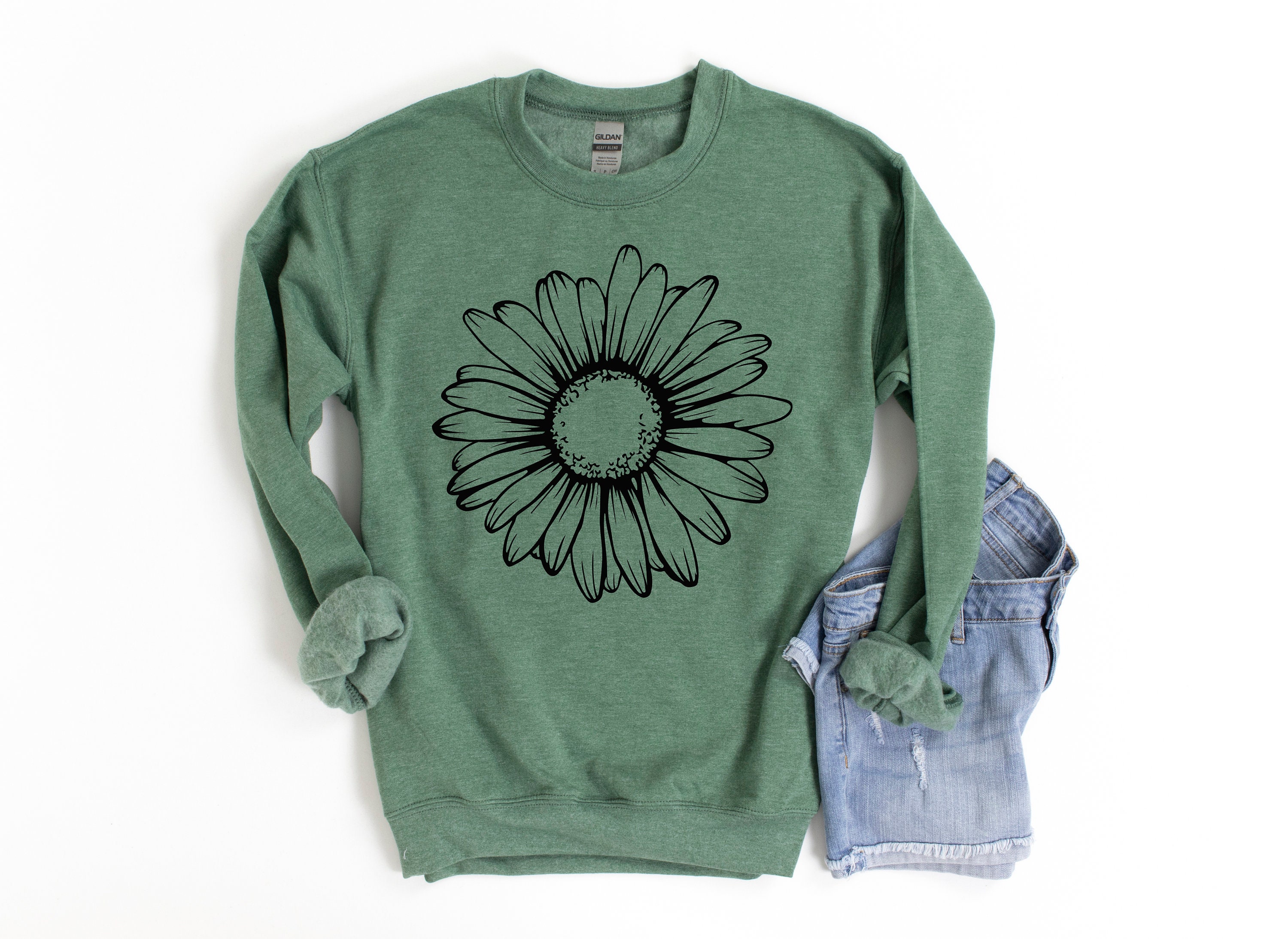 Simple Daisy Sweatshirt Floral Sweatshirt Trendy Floral Etsy