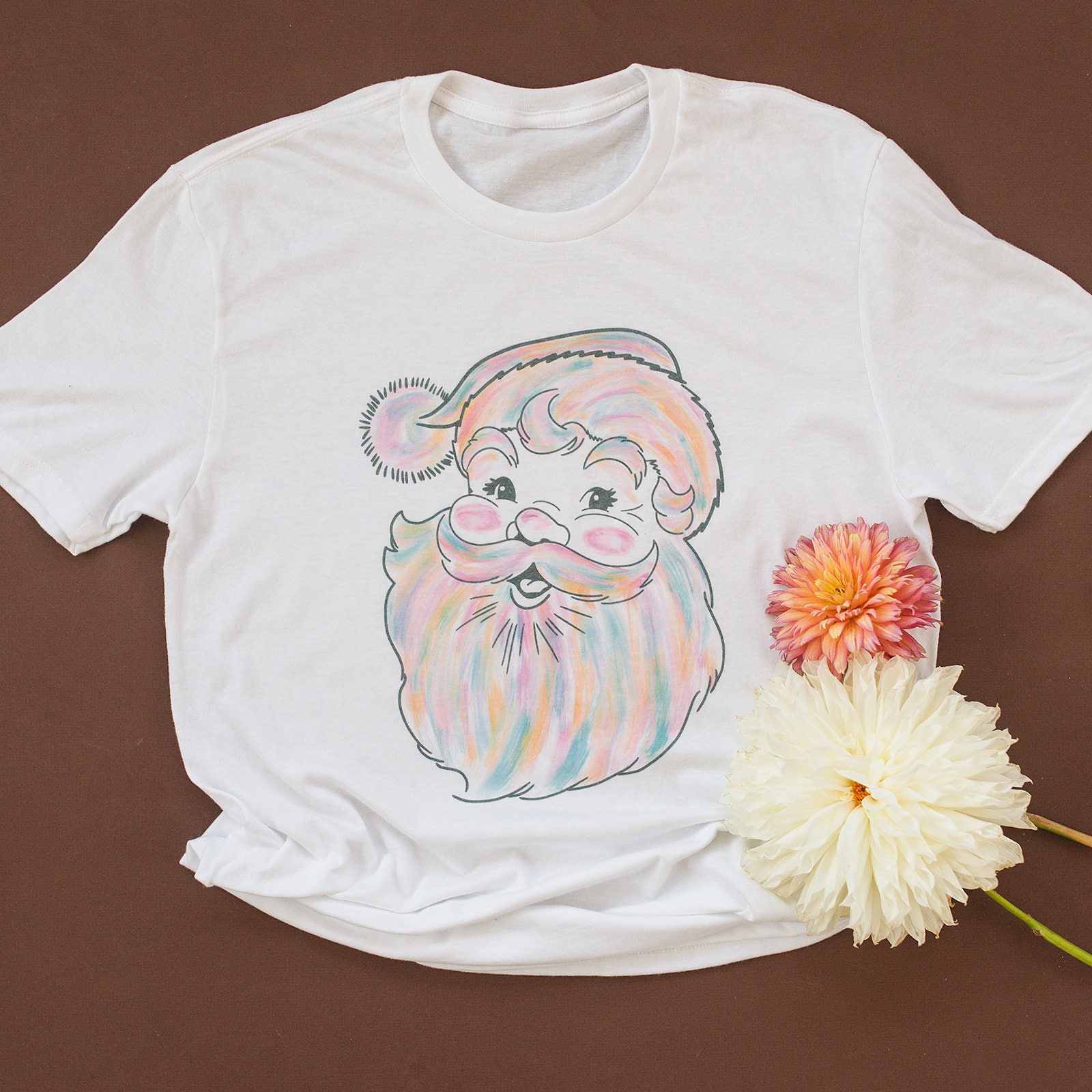 Watercolor Santa Tee Retro Christmas 