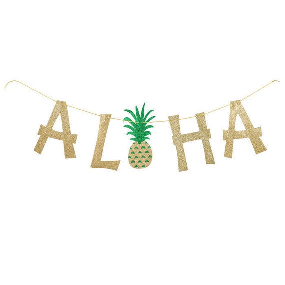 Aloha Pineapple Glitter Banner Pool Party Supplies Tropical Etsy