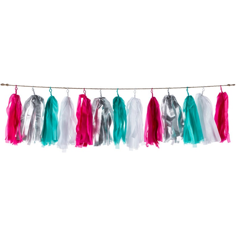 Birthday Banner Aqua /& Tassel Banner Baby Shower Banner 1st Birthday Banner Decor Ribbon Banner Pink Silver Bridal Shower Banner