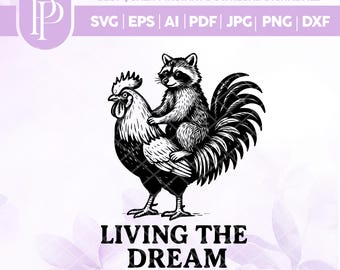 Raccoon Rooster Shirt Design, Funny Animal Humor SVG PNG (Digital Download)