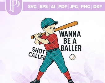 Retro Baseball Boy PNG, Wanna Be A Baller SVG, Vintage Print (Digital Download)