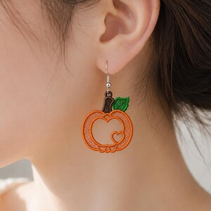 FSL Earrings, Pumpkin Earrings Embroidery Design, Free Standing Lace Earrings, Pumpkin Leaf Heart Embroidery Pattern, Digital Download.