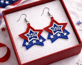 Kolczyki FSL Star Lace – wzór haftu maszynowego – Biżuteria patriotyczna USA z 250 lat – PES i inne formaty. Natychmiastowe pobranie