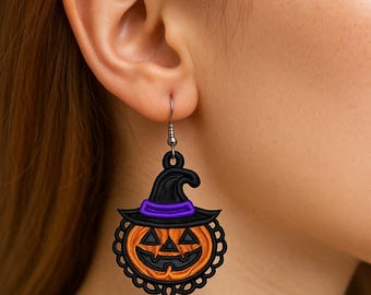 FSL Earring - Machine Embroidery Design - Pumpkin Earring - 3 Sizes - Free Standing Lace - Pes And Other Format - Instant Download