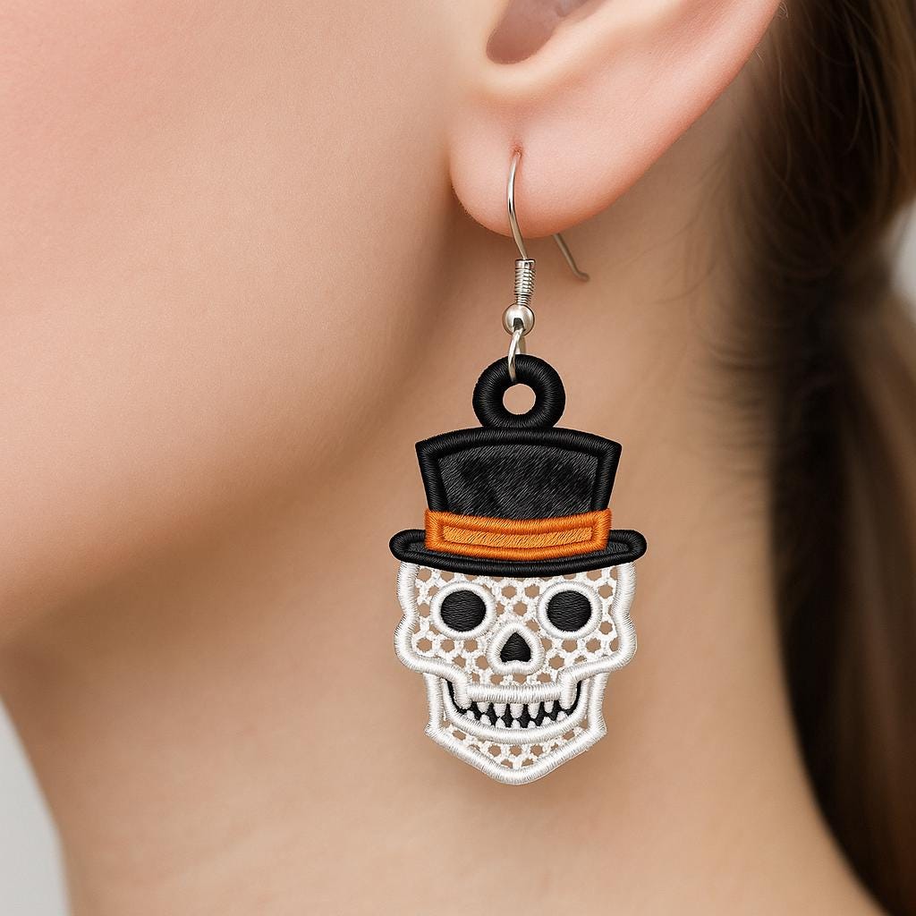 Boucles D'oreilles Fait Main Crâne Et Colonne Vertébrale - Style Gothique, Acier Inoxydable, Neuves Avec étiquettes