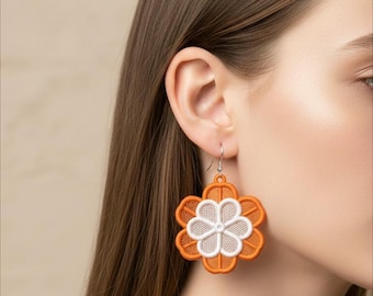 Pendientes FSL - Diseño de bordado a máquina - Diseño de pendientes con bordado floral - Encaje independiente - Pes y otros formatos - Descarga instantánea